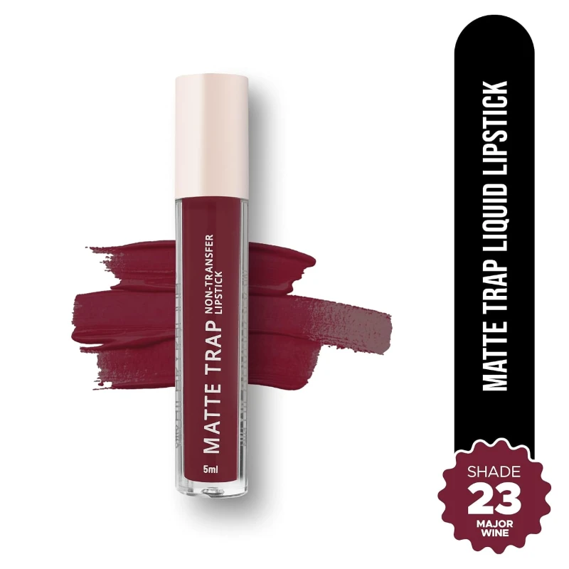 Hilary Rhoda Matte Trap Liquid Lipstick | Non-Transfer & Waterproof Lipstick | 8-Hour Long Stay | Non-Drying Formula | 5ml (Major wine - Shade 23) thumbnail 2